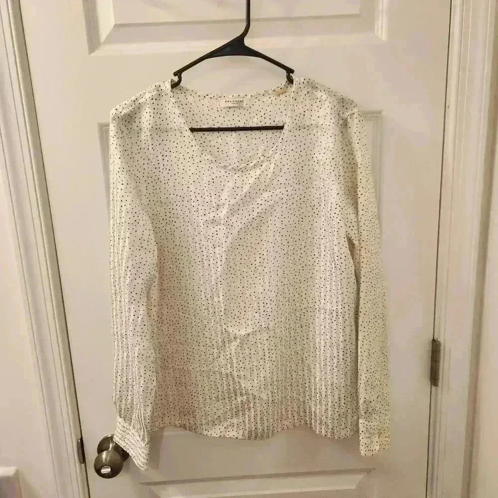Equipment Silk‎ Blouse Long Sleeved Jacquard Speckled Ivory Top Size M #I259